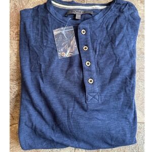 NWOT Frederik Anderson Copenhagen Mens Long Sleeve Henley Shirt Size L Navy Blue